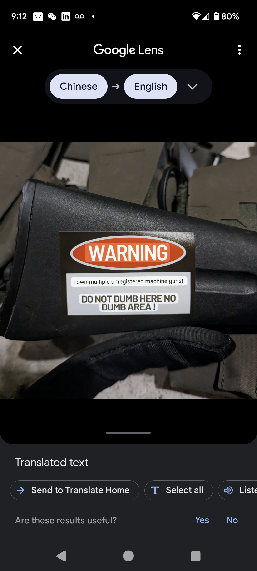 WARNING Sticker